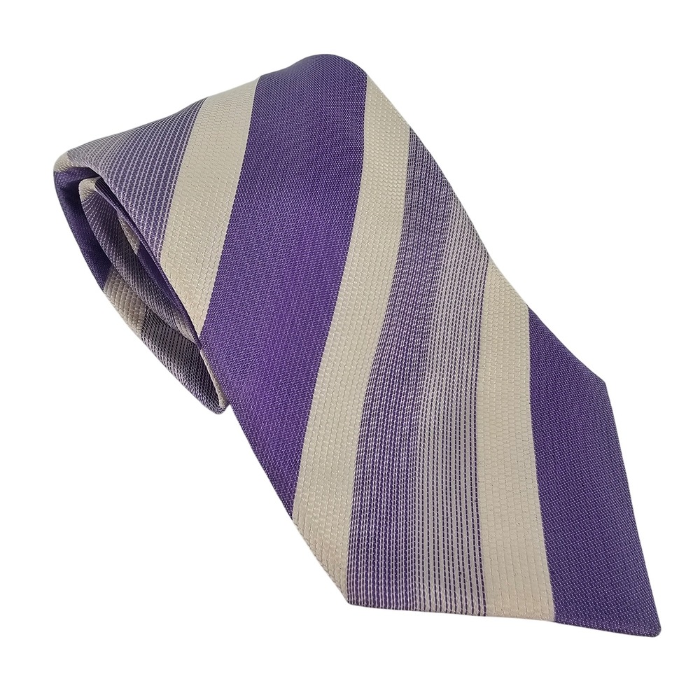 Zilli Textured Silk Tie Purple Cream Striped Handmade in‎ Italy Designer Luxury
